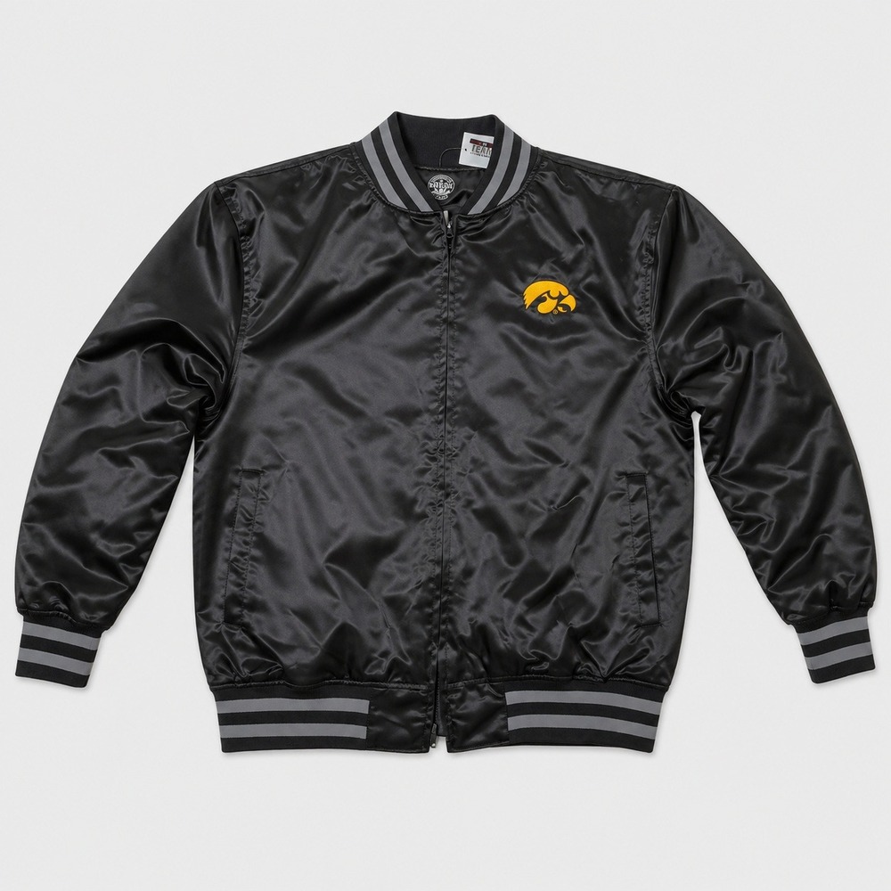 RIVALRY THREADS Bomber Jacket Men M Black TAMOG4PTAR Iowa Hawkeyes Satin